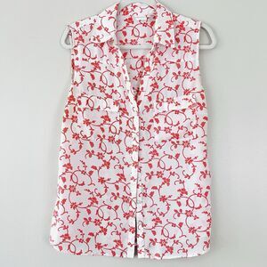 Soho Jeans New York & Company White & Coral Sleeveless Blouse Breezy Resort - XL